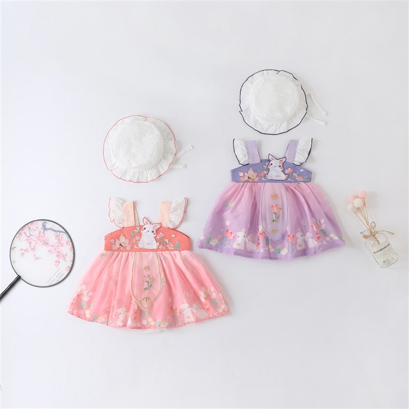 2024女婴汉服甜美可爱爬服国风公主裙宝宝满月服百天周岁新年礼服