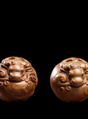 天然绿檀紫檀牛转乾坤保健球把玩球木雕手把件摆件转运文玩按摩球