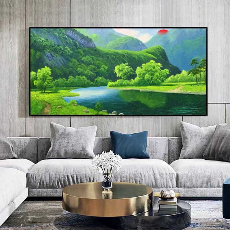 纯手绘客厅油画 办公室风景山水聚宝盆 沙发背景墙欧式装饰挂画