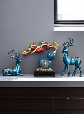 高档新中式葫芦对鹿客厅摆件酒柜玄关装饰品乔迁新居开业创意礼物