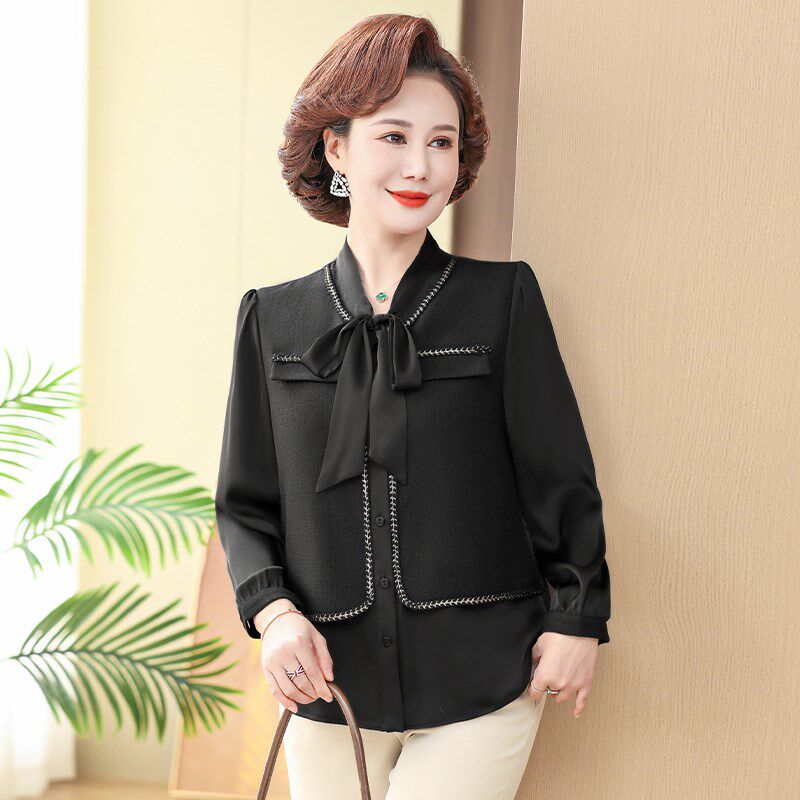 年轻妈妈春装时尚打底衫2024新款长袖t恤中老年女装春秋洋气套装