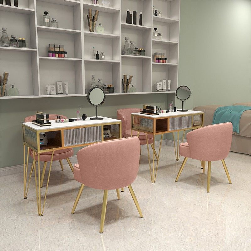 轻奢美甲台单双人北欧简约美容院网红店椅子玻璃岩板修甲桌椅套装