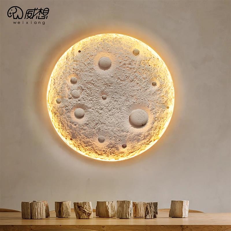 月球石膏灯无边框智能调光浮雕客厅背景墙灯内嵌入式预埋氛围壁灯