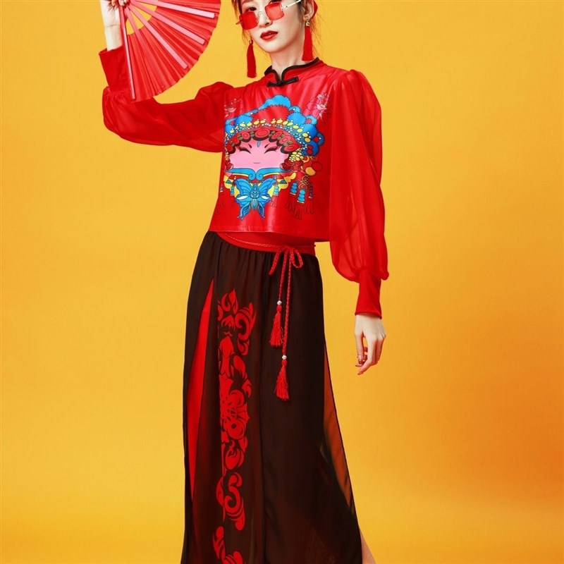 新款成人打鼓服女腰鼓盘鼓队中国风喜庆演出舞台套装秧歌服广场舞