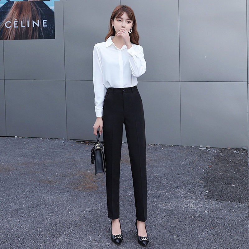 黑色工作长裤女小脚职业高腰正装上班修身气质显瘦垂感铅笔西装裤