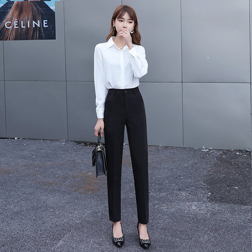 黑色工作长裤女小脚职业高腰正装上班修身气质显瘦垂感铅笔西装裤