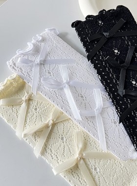 女童中筒袜子儿童春秋夏季网眼薄棉款蝴蝶结宝宝长高筒堆堆小腿袜