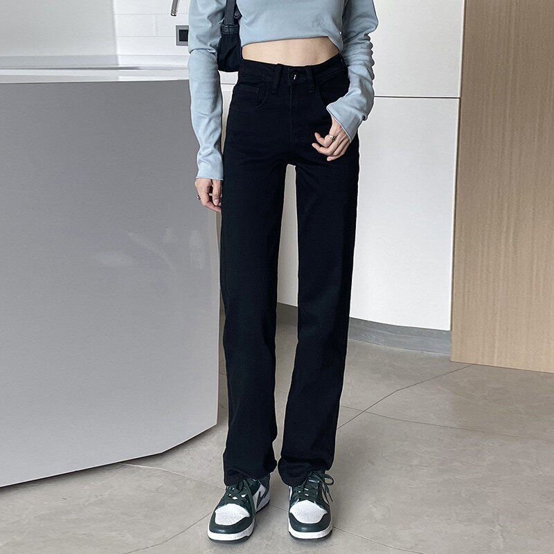 加绒黑色牛仔裤女烟管2021秋冬高腰显瘦气质修身筷子腿长直筒拖地