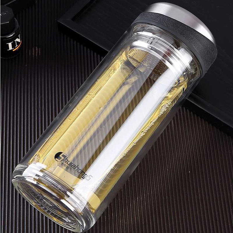 水中神超大特大加厚水晶双层玻璃杯送定制杯套泡茶杯旅行保温水杯