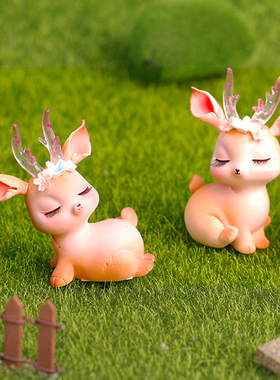 创意可爱治愈系小鹿摆件迷你汽车内装饰公仔一鹿平安桌面动物玩偶