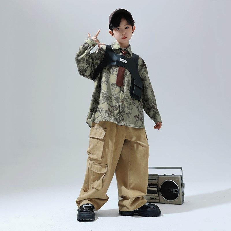 儿童潮酷街舞服男女童复古衬衫嘻哈hiphop架子鼓服少儿走秀演出服,童装/婴儿装/亲子装,儿童演出服,淘宝优惠券,粉丝福利购,淘宝优惠卷