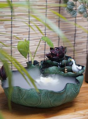 客厅水景摆件新中式茶桌面装饰流水喷雾化办公室前台创意家居饰品