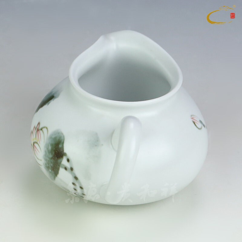 京德贵和祥手绘陶瓷珠光釉匀茶器公道杯分茶器 水墨荷花茶海