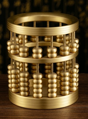 黄铜算盘铜笔筒摆件招财客厅办公桌收纳桶创意珠算送学生工艺礼品