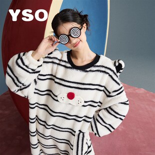 家居服D 睡衣女连体睡裙两穿秋冬珊瑚绒可爱长款 yso 酷猫系列