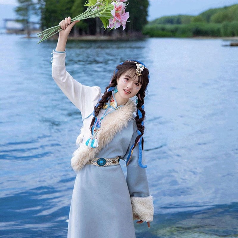 藏族服装女舞蹈服冬装新款舞蹈藏式藏族艺考全套长袖2023新款藏袍