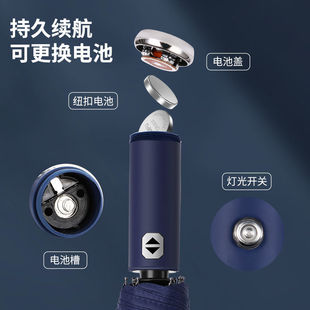 LED手电筒照明雨伞双人加大全自动折叠太阳伞男女学生两用遮阳伞