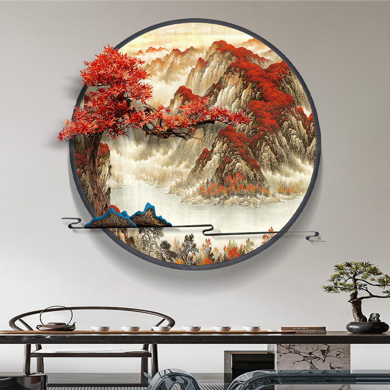 新中式客厅电视墙沙发茶室背景灯光装饰画入户门玄关画背景墙挂画