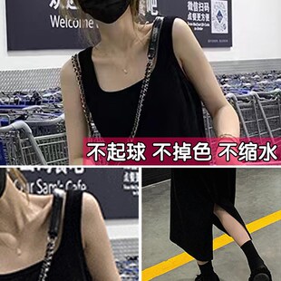 大码连衣裙女夏季微胖宽松胖妹妹显瘦遮肚打底吊带背心长裙子胖mm