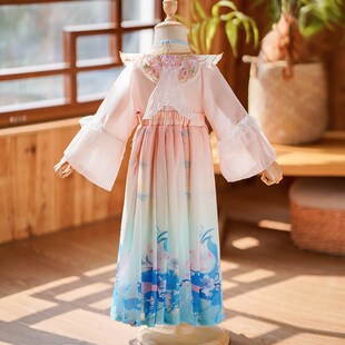 六一儿童汉服国风古典舞蹈服桃花笑上春山小城谣胭脂妆采莲演出服