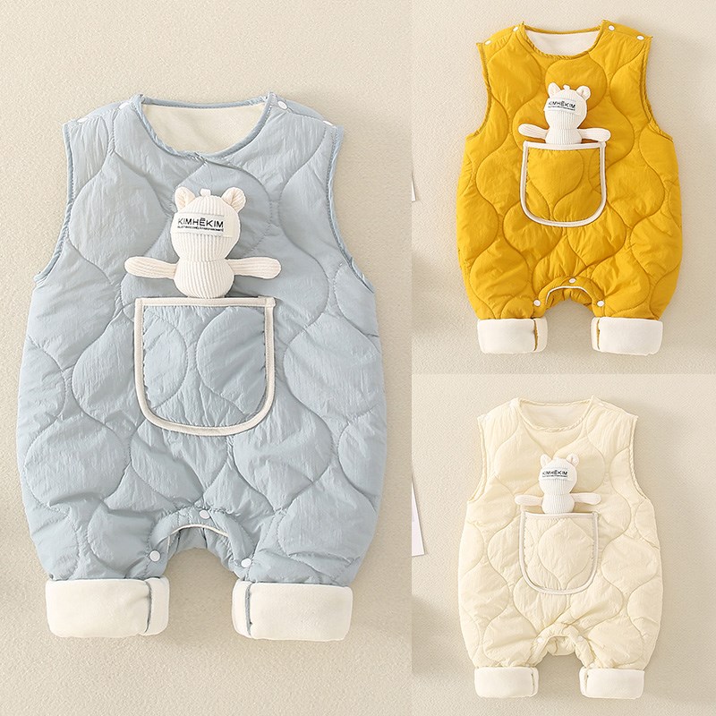 婴儿连体衣背带裤背心马甲宝宝秋季棉裤新生儿秋冬装外穿夹棉裤子