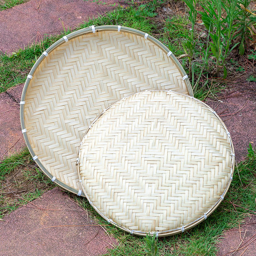 米筛竹编竹制品竹筛子弧底竹匾加固竹簸箕家用晾晒无孔圆簸箕收纳