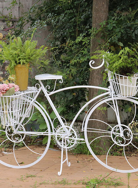 欧式创意摆件饰品家具商场店铺橱窗装饰道具田园铁艺自行车花架子