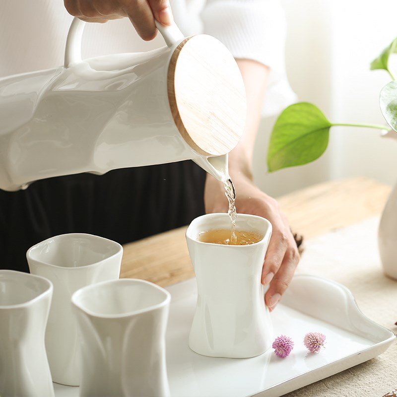 简约陶瓷防爆冷水壶水杯组合水壶配托盘果汁壶套装餐厅家居水具