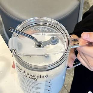 网红大容量水杯ins风刻度吸管杯子男女礼品带盖耐高温玻 极速夏季