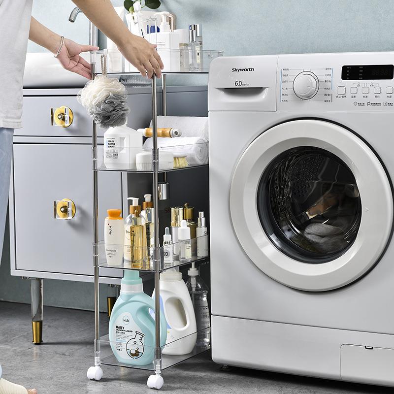 卫生间轻奢置物架透明PET夹缝置物架浴室带轮小推车收纳架洗浴架