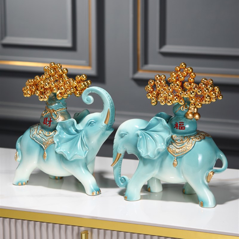大象摆件一对乔迁新居礼品电视柜酒柜玄关摆件轻奢高档艺术装饰品