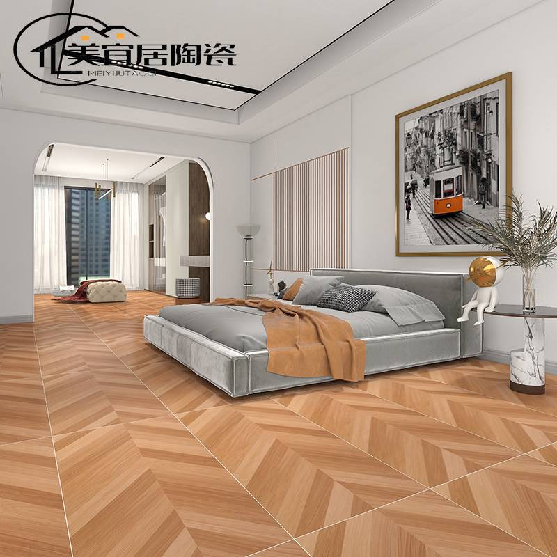 全瓷木纹砖600x1200地砖鱼骨纹瓷砖客厅卧室商铺仿实木地板砖