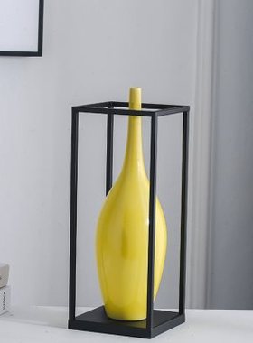 2023新中式花瓶景德镇陶瓷黄色釉面加五金家居摆件办公室样板房工