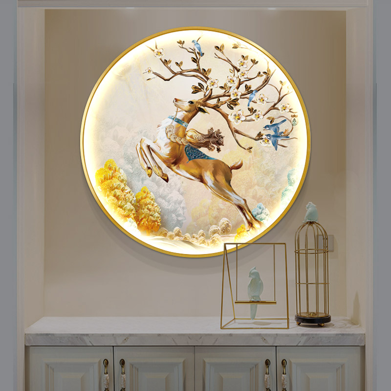 马到成功玄关装饰画北欧现代餐厅发光画抽象圆形过道挂画客厅壁画