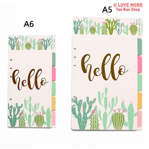5 Sheets Paper Index Divider A5 A6 Cute 6 Holes for Binder P