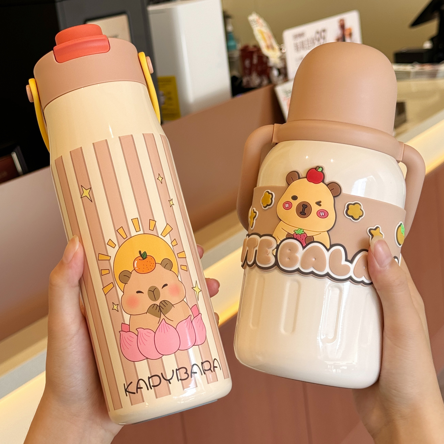 卡皮巴拉女生保温杯大容量儿童水杯高颜值新款2025不锈钢咖啡杯子