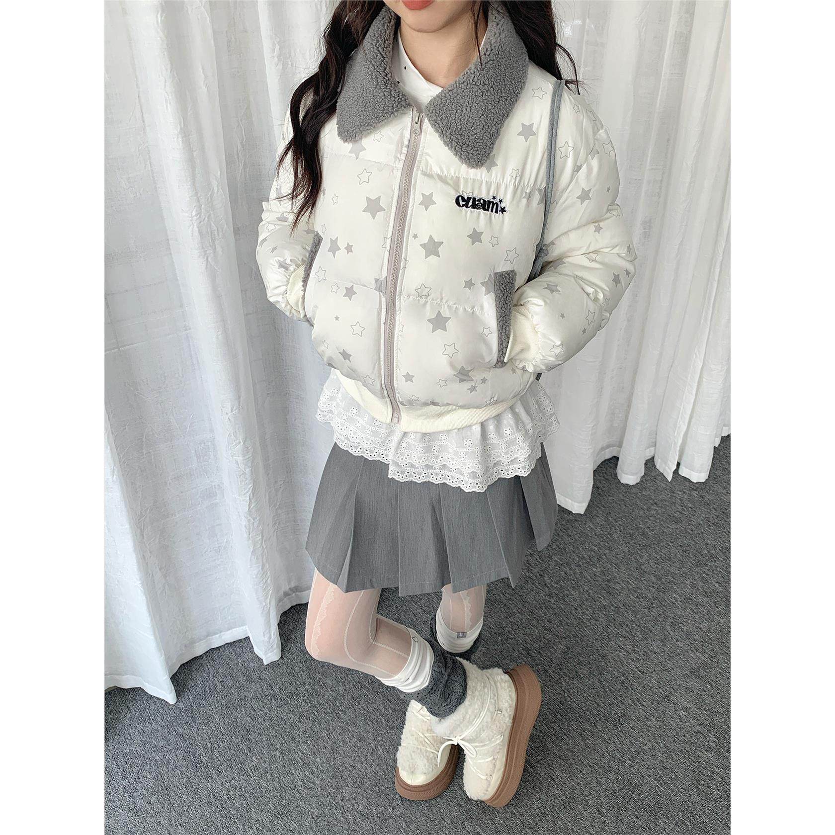 Solkatt满印星星翻领短款棉衣女冬季新款亚萌感保暖棉袄棉服外套,个性定制/设计服务/DIY,棉服工装,淘宝优惠券,粉丝福利购,淘宝优惠卷