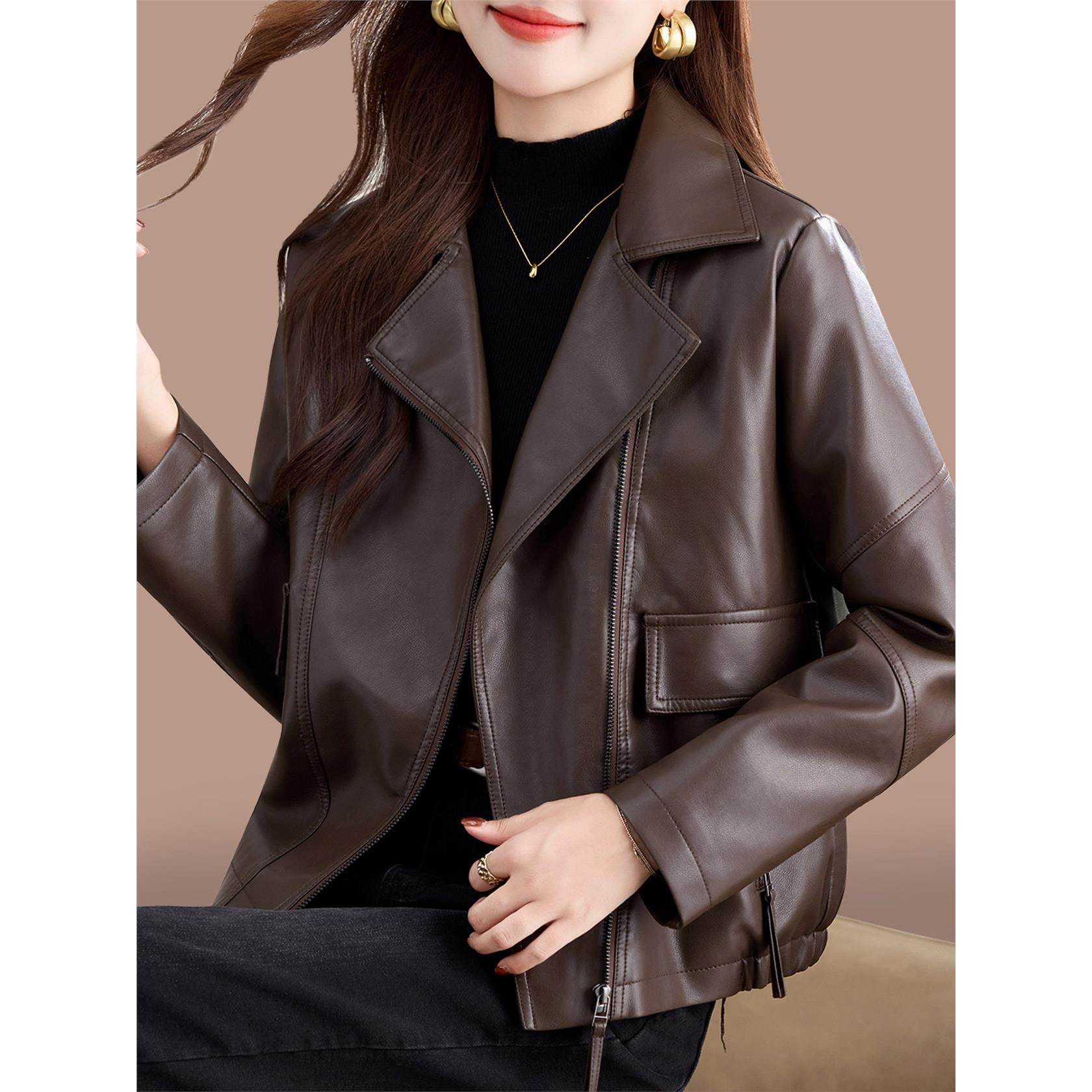 棕色皮衣外套女小个子2025新款春秋时尚女装pu皮夹克休闲短款上衣,个性定制/设计服务/DIY,棉服工装,淘宝优惠券,粉丝福利购,淘宝优惠卷