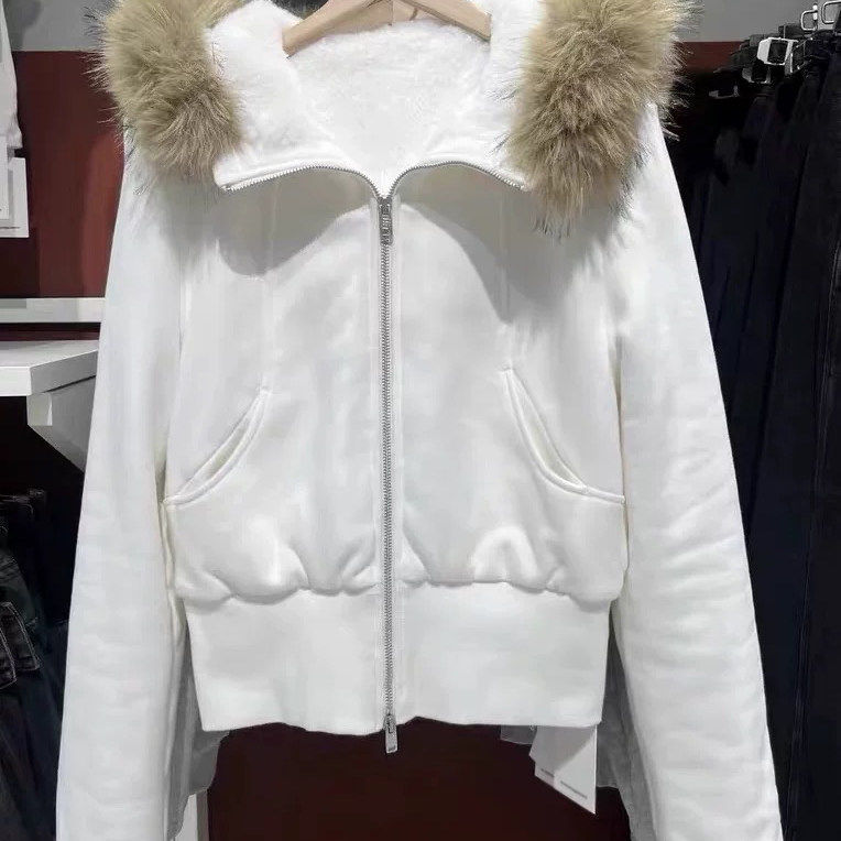 BM商城 美式WM毛领连帽卫衣外套女短款收腰拉链加绒修身毛毛外套,个性定制/设计服务/DIY,棉服工装,淘宝优惠券,粉丝福利购,淘宝优惠卷