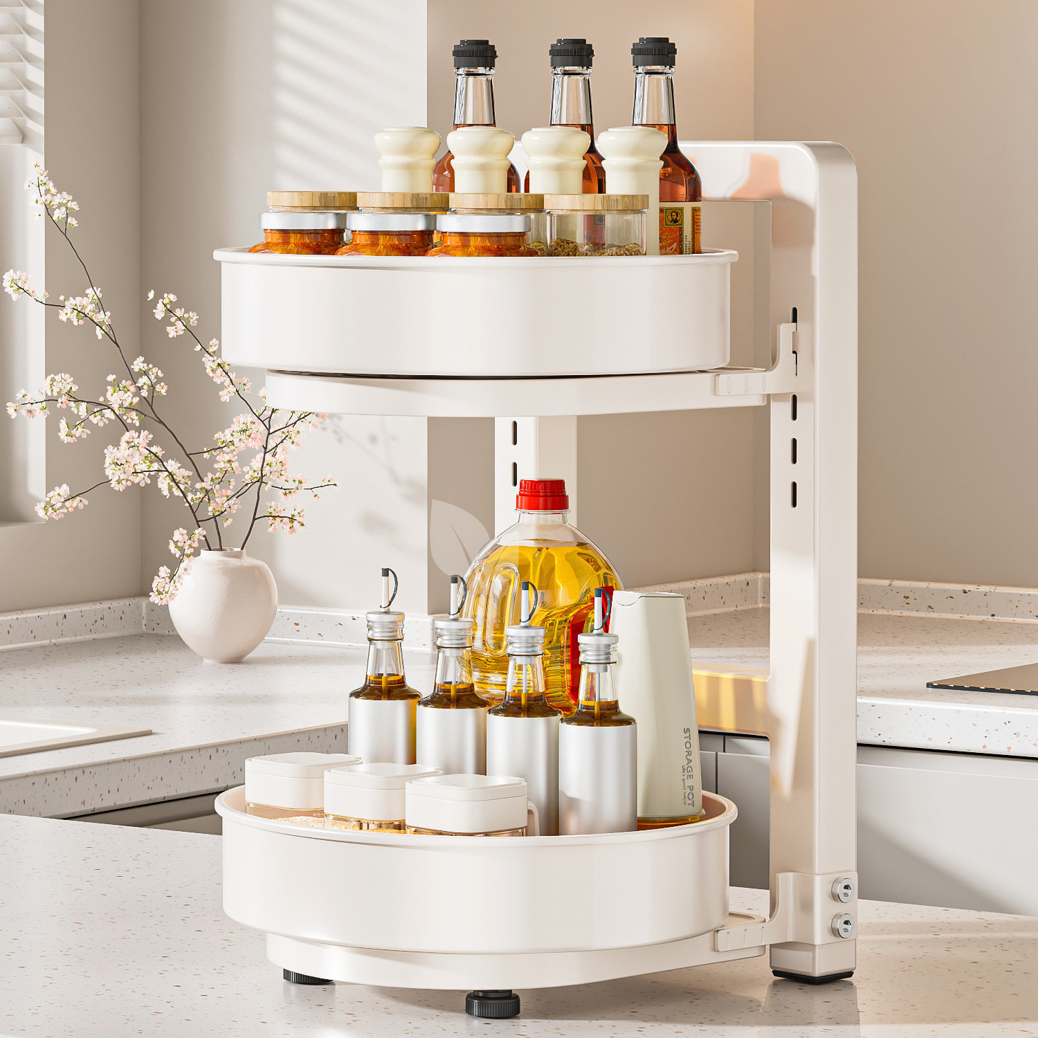 旋转调料品置物架厨房台面多功能转角油盐酱醋调味料用品托盘收纳