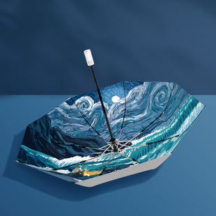 知伞自动遮阳太阳伞五折折叠银胶防晒防紫外线晴雨伞两用女油画伞