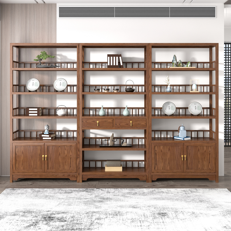 老榆木书架书室简约茶叶柜定制储物陈列茶叶饼摆架货架中式博古架