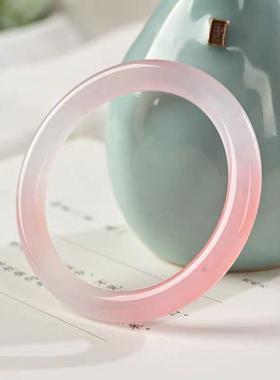 手镯天然粉圆条玉镯水晶镯子女冰种粉晶玉礼物粉色少女冰粉郁金香