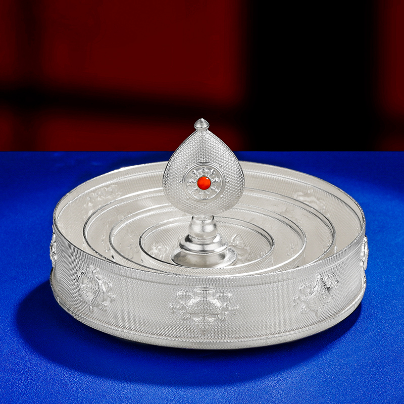 纯银曼扎盘s990八吉祥曼茶罗藏传密宗曼扎盘修盘手工曼达盘10厘米