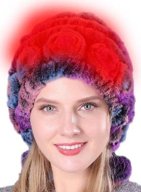 Fur Hat for Women Winter Faux Fur Hat Fluffy Flowers