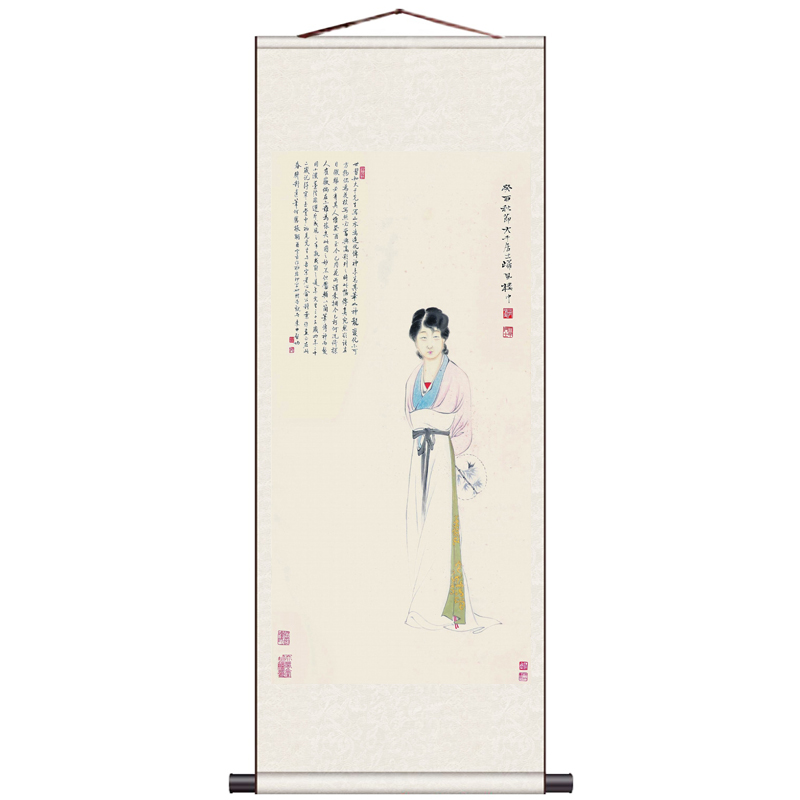 仕女图美女画人物图卷轴画挂画丝绸画绢画宣纸画工笔画福禄寿喷绘