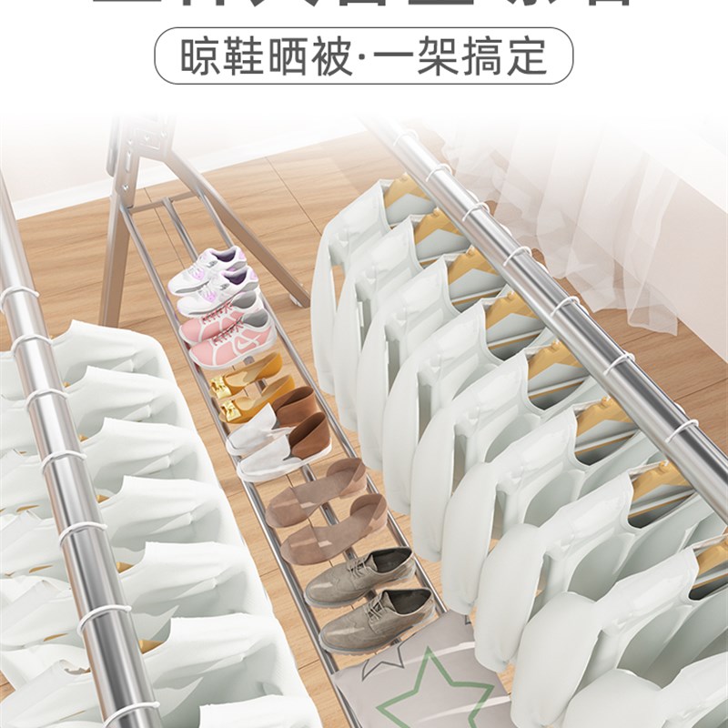 衣架落地加厚加粗移动衣架子带轮卧室内伸缩阳台晒被子神器不锈钢