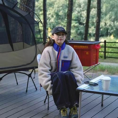 秋冬季新款拼色复古保暖立领抓绒衣夹克外套男女同款GD同款