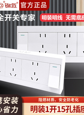 锦迈启明白明装插座开关一开十五孔10/16A大功率家用墙壁明线插座
