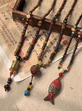 尼泊尔复古民族风铜珠藏经筒项链